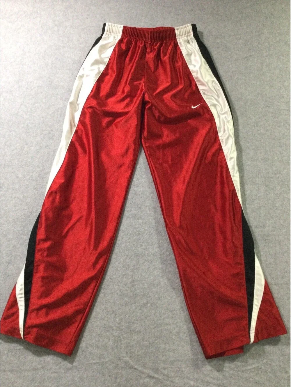Vintage Nike Track Pants Youth L Red Black White Y2K Loose Dazzle Shiny Baggy